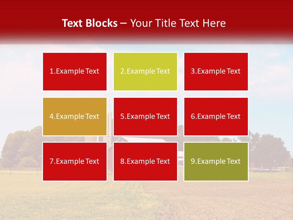 A Farm With A Red Barn And Silo In The Background PowerPoint Template