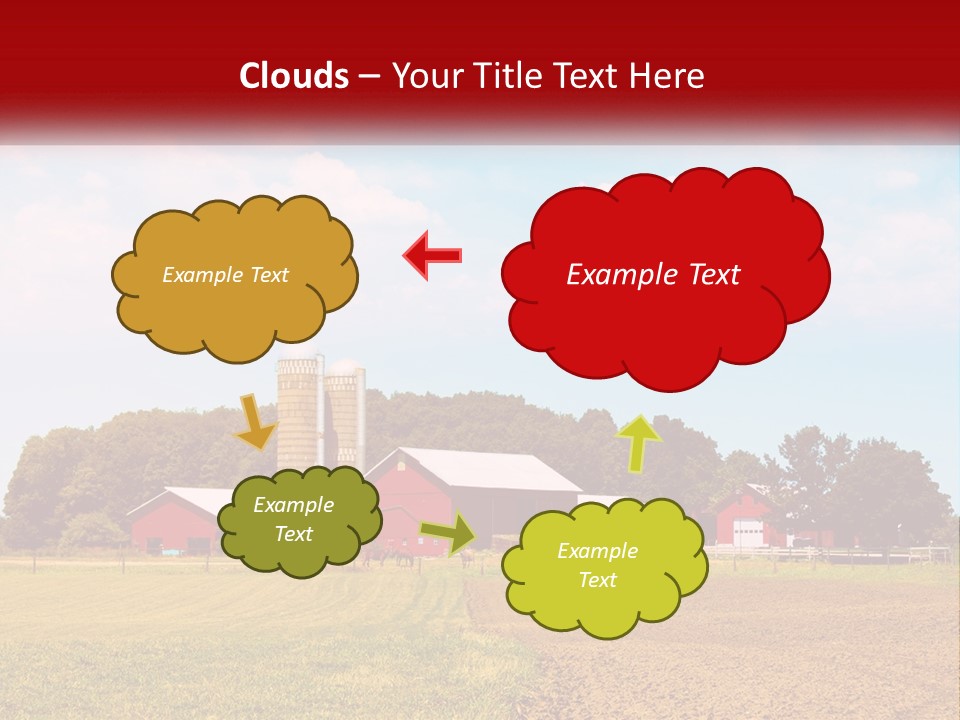 A Farm With A Red Barn And Silo In The Background PowerPoint Template