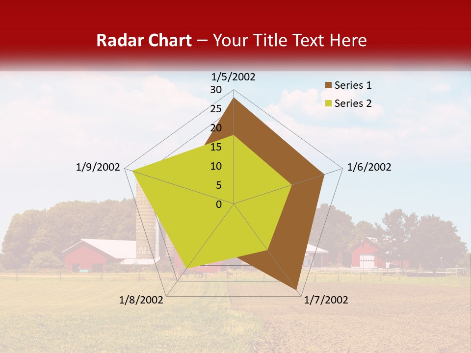 A Farm With A Red Barn And Silo In The Background PowerPoint Template