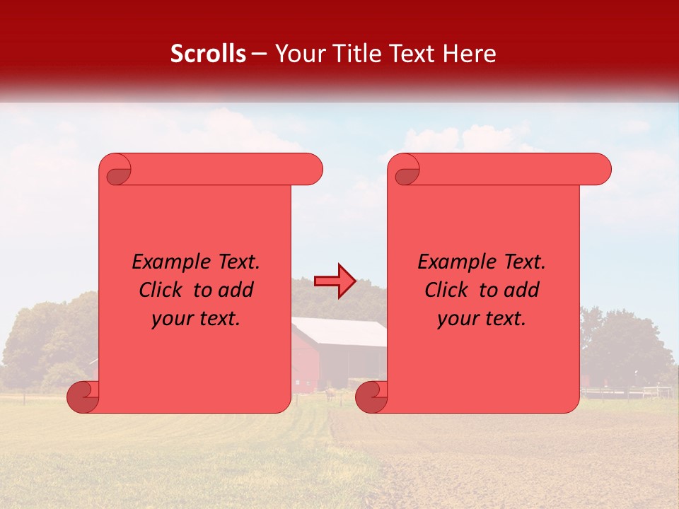 A Farm With A Red Barn And Silo In The Background PowerPoint Template