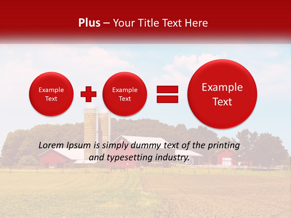 A Farm With A Red Barn And Silo In The Background PowerPoint Template