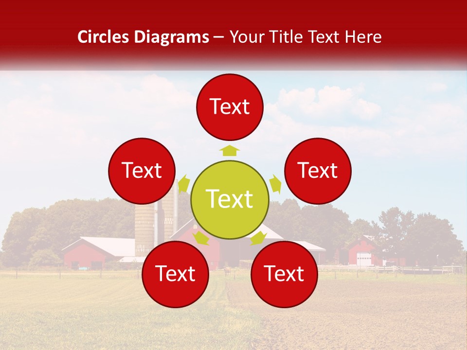 A Farm With A Red Barn And Silo In The Background PowerPoint Template