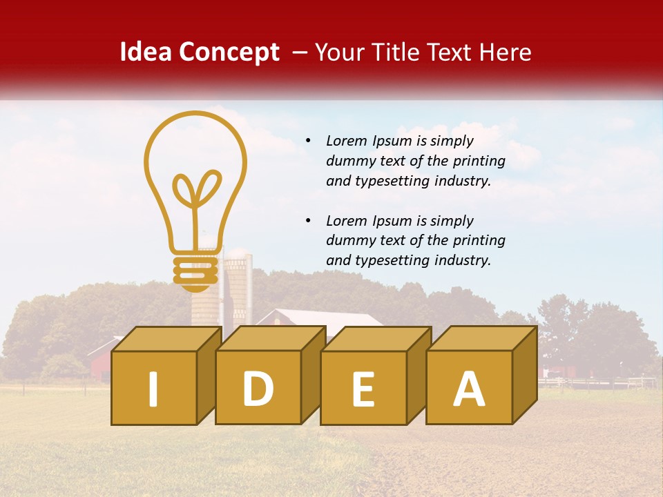 A Farm With A Red Barn And Silo In The Background PowerPoint Template