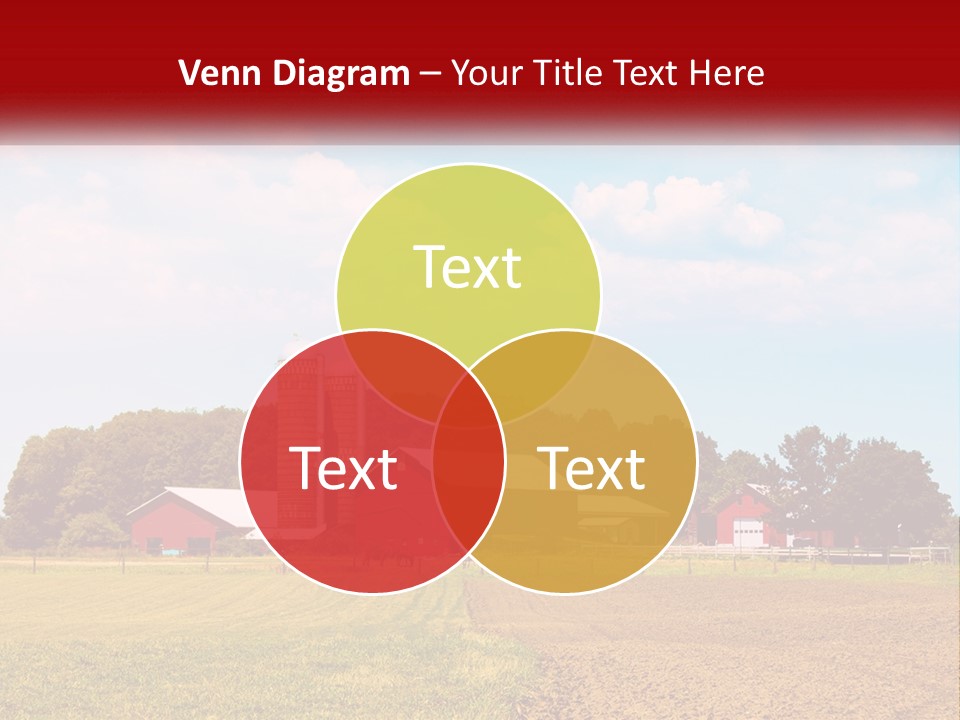 A Farm With A Red Barn And Silo In The Background PowerPoint Template