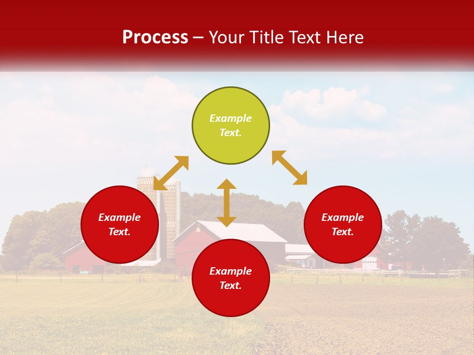 A Farm With A Red Barn And Silo In The Background PowerPoint Template