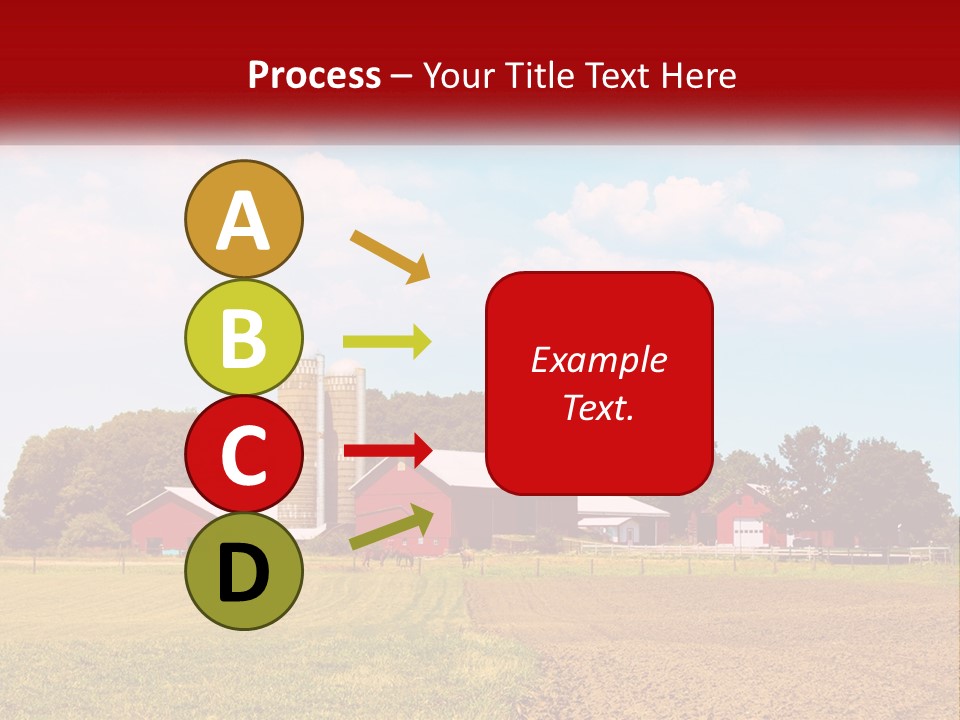 A Farm With A Red Barn And Silo In The Background PowerPoint Template