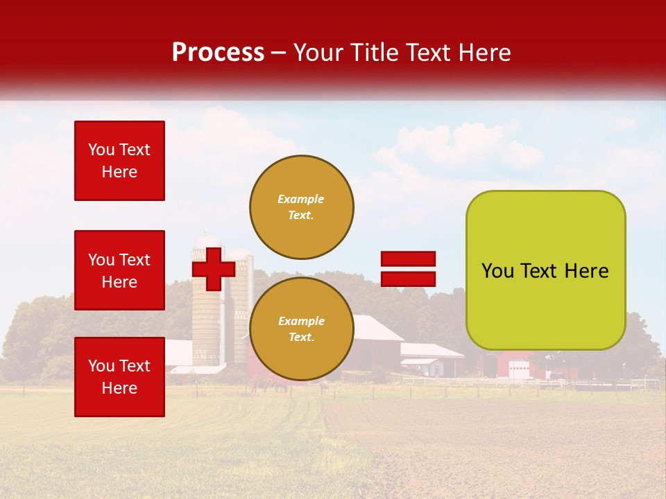 A Farm With A Red Barn And Silo In The Background PowerPoint Template