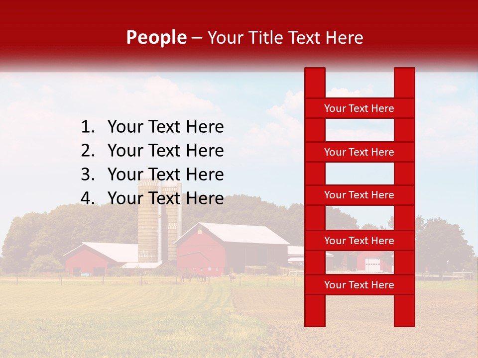 A Farm With A Red Barn And Silo In The Background PowerPoint Template