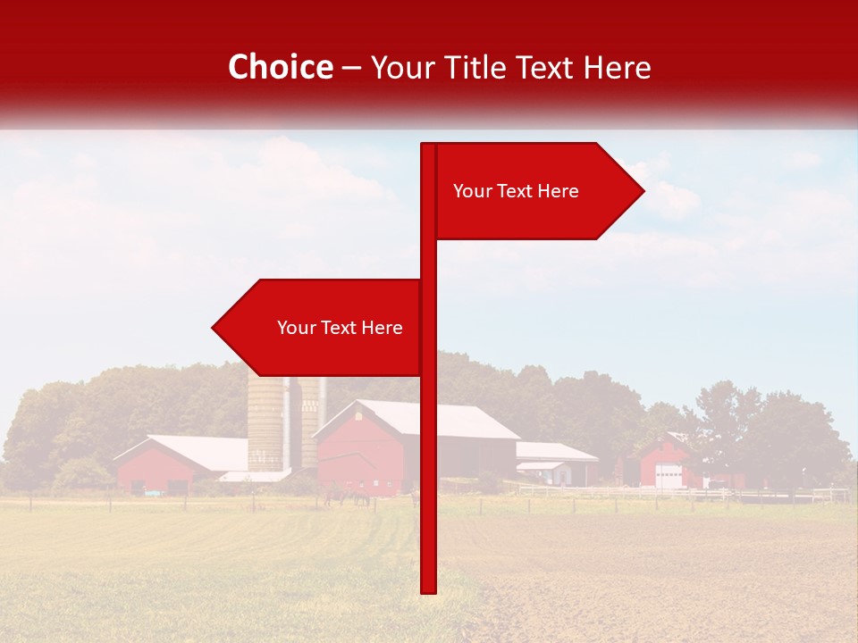 A Farm With A Red Barn And Silo In The Background PowerPoint Template