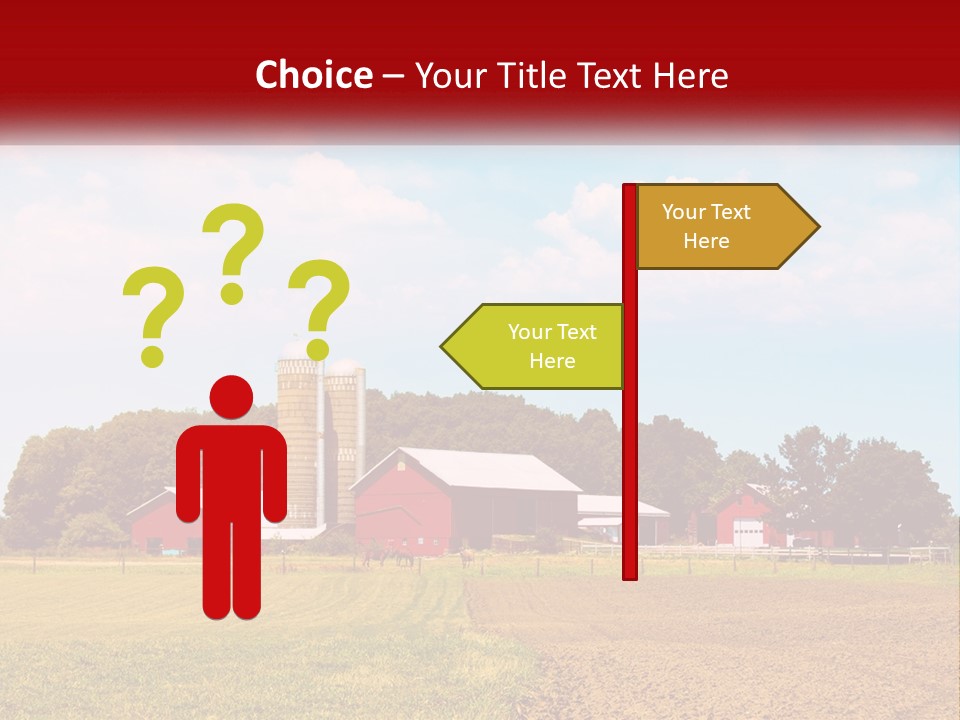 A Farm With A Red Barn And Silo In The Background PowerPoint Template