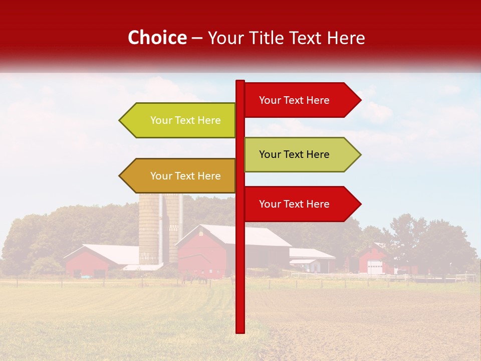 A Farm With A Red Barn And Silo In The Background PowerPoint Template