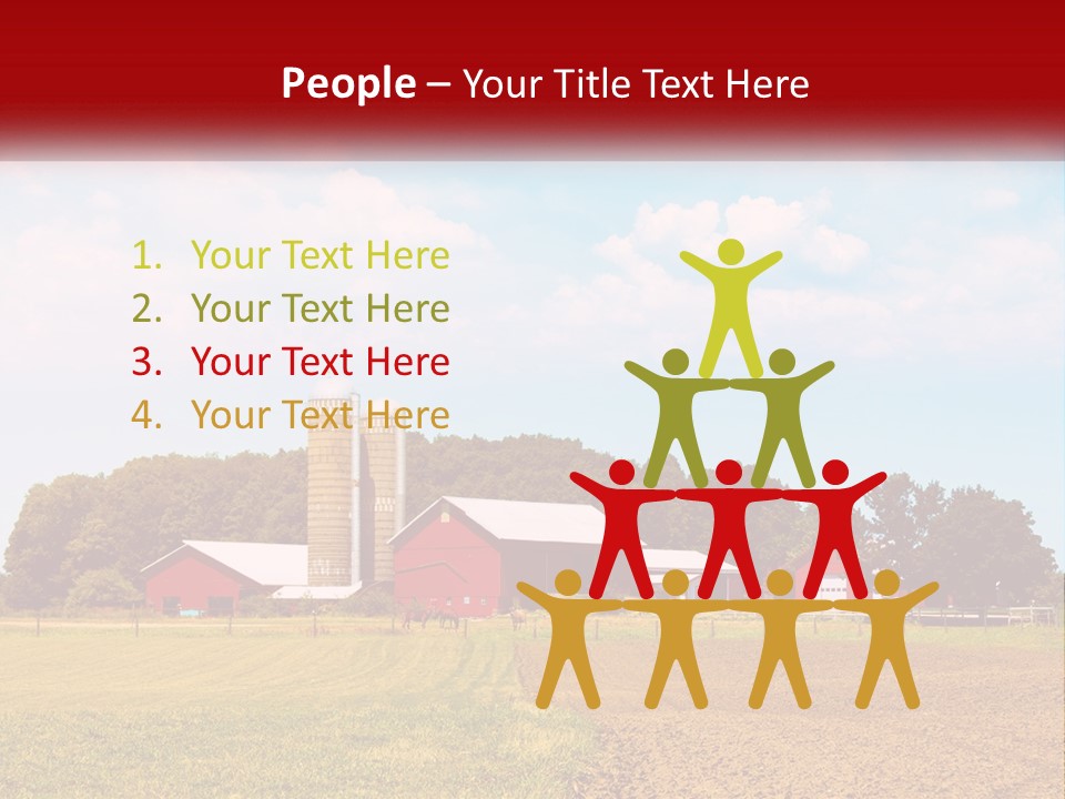 A Farm With A Red Barn And Silo In The Background PowerPoint Template