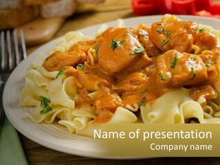 A White Plate Topped With Pasta Covered In Sauce PowerPoint Template