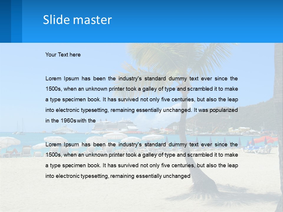 A Palm Tree On A Beach With A Cruise Ship In The Background PowerPoint Template