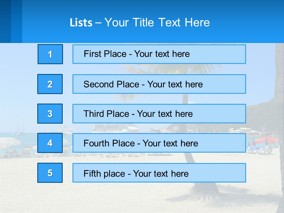 A Palm Tree On A Beach With A Cruise Ship In The Background PowerPoint Template
