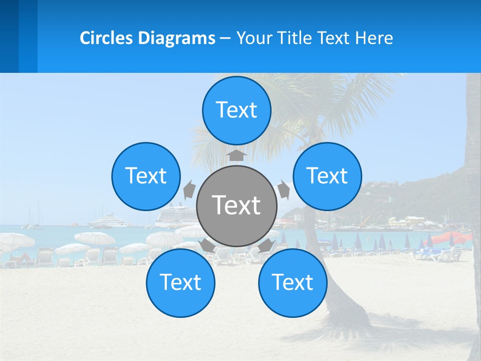 A Palm Tree On A Beach With A Cruise Ship In The Background PowerPoint Template