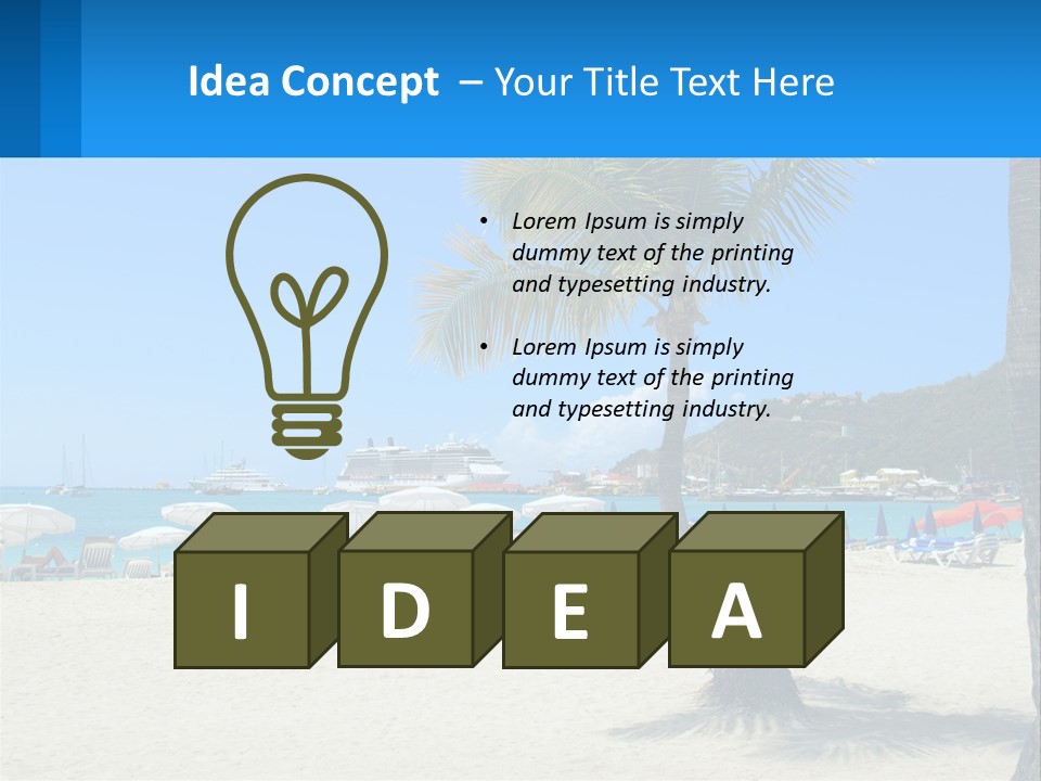 A Palm Tree On A Beach With A Cruise Ship In The Background PowerPoint Template