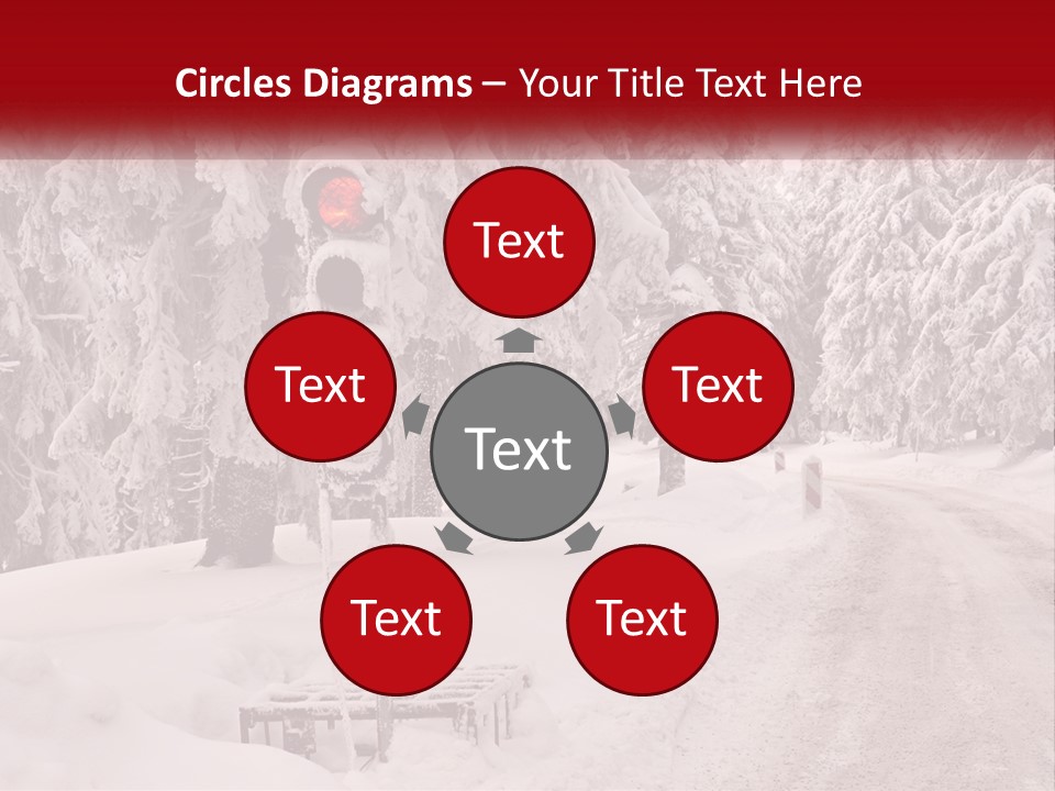 A Stop Light On A Snowy Road With Trees In The Background PowerPoint Template