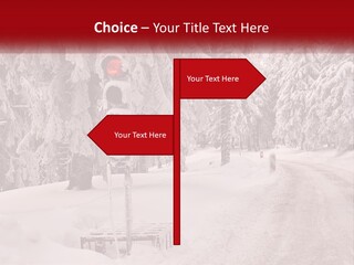 A Stop Light On A Snowy Road With Trees In The Background PowerPoint Template