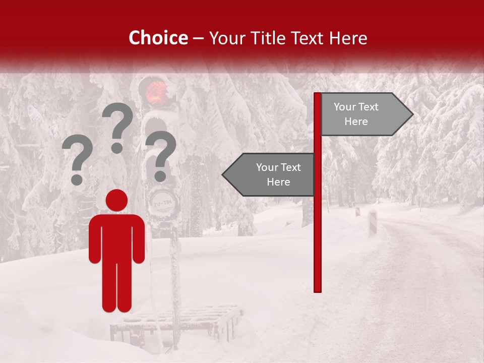 A Stop Light On A Snowy Road With Trees In The Background PowerPoint Template