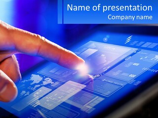 A Person Using A Tablet With A Finger On It PowerPoint Template
