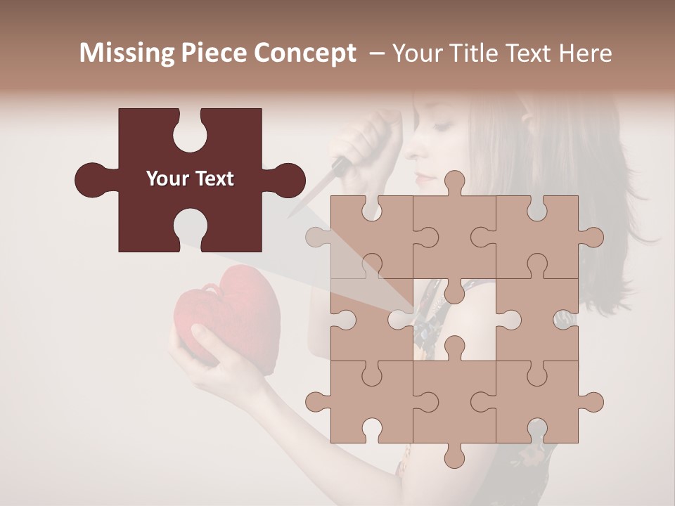 A Girl Holding A Heart With A Knife In Her Hand PowerPoint Template