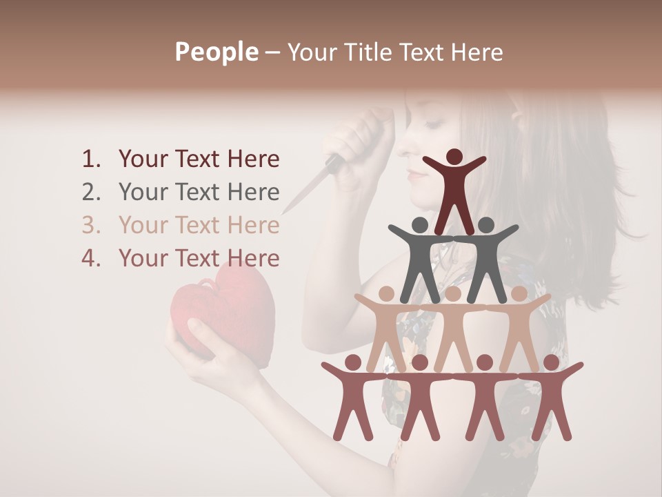 A Girl Holding A Heart With A Knife In Her Hand PowerPoint Template