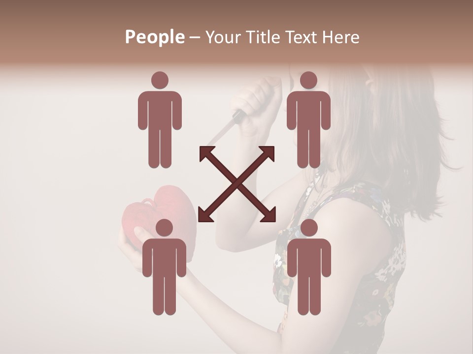 A Girl Holding A Heart With A Knife In Her Hand PowerPoint Template