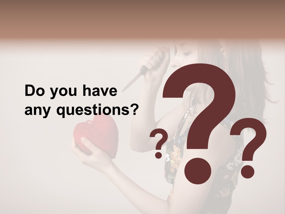 A Girl Holding A Heart With A Knife In Her Hand PowerPoint Template