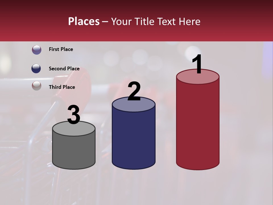 A Row Of Shopping Carts With Red Handles PowerPoint Template