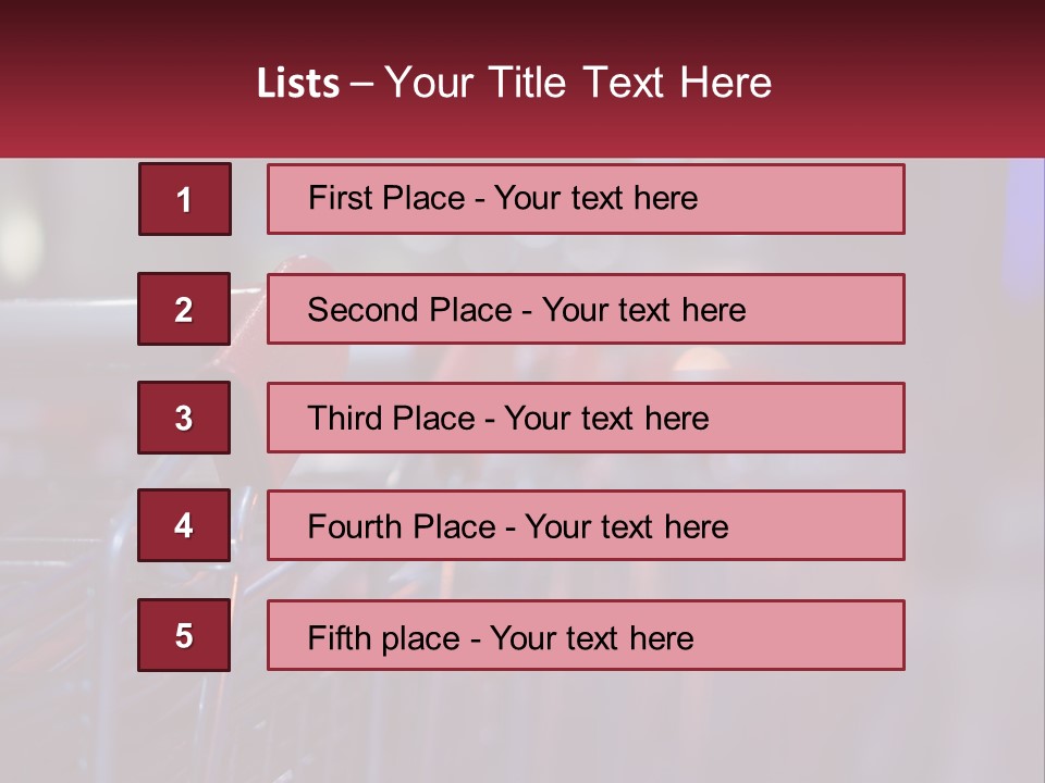 A Row Of Shopping Carts With Red Handles PowerPoint Template