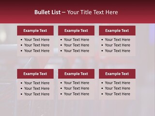 A Row Of Shopping Carts With Red Handles PowerPoint Template