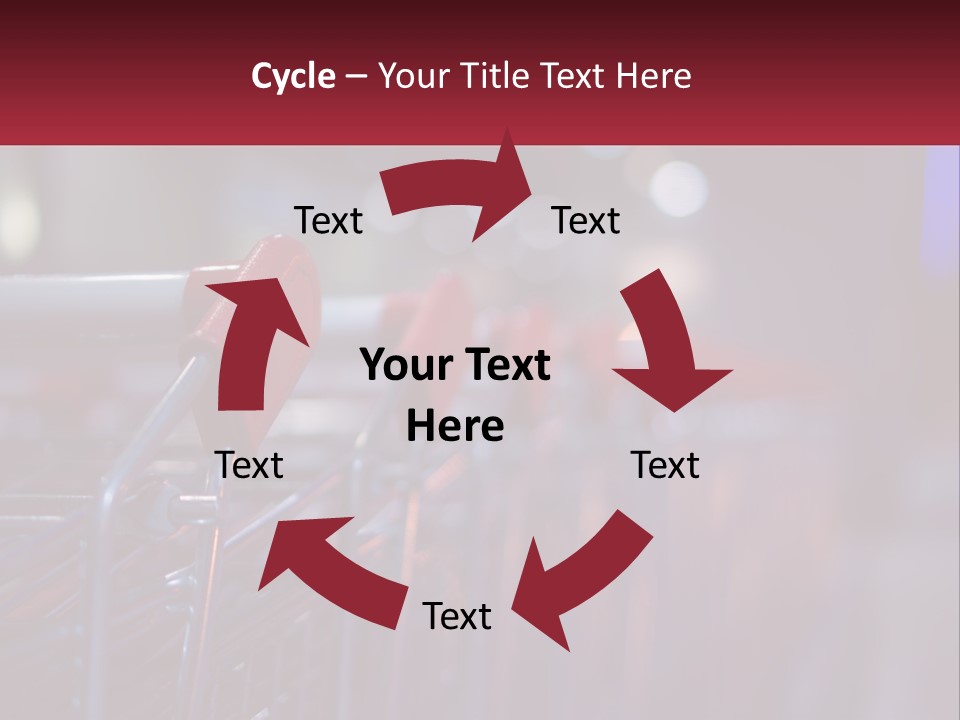A Row Of Shopping Carts With Red Handles PowerPoint Template