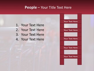 A Row Of Shopping Carts With Red Handles PowerPoint Template