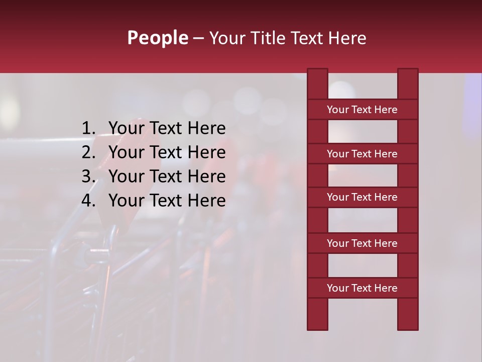 A Row Of Shopping Carts With Red Handles PowerPoint Template