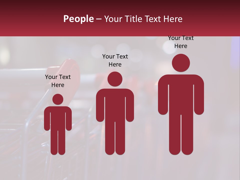 A Row Of Shopping Carts With Red Handles PowerPoint Template