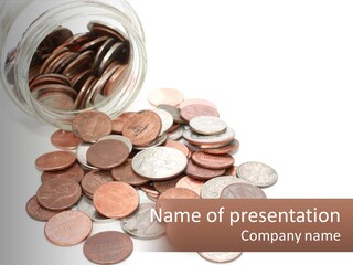 A Jar Filled With Lots Of Coins Sitting On Top Of A Table PowerPoint Template