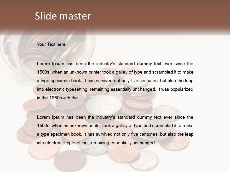 A Jar Filled With Lots Of Coins Sitting On Top Of A Table PowerPoint Template