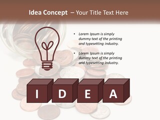 A Jar Filled With Lots Of Coins Sitting On Top Of A Table PowerPoint Template