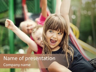 A Group Of Children Playing On A Slide PowerPoint Template