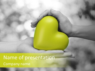 Two Hands Holding A Green Heart Powerpoint Template PowerPoint Template