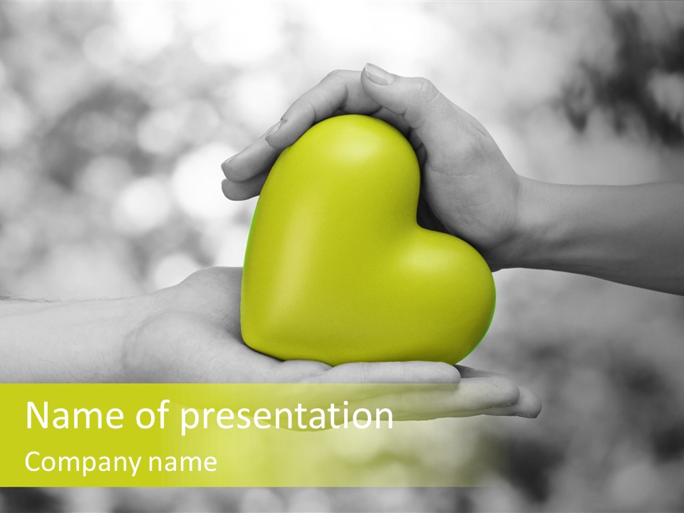Two Hands Holding A Green Heart Powerpoint Template PowerPoint Template