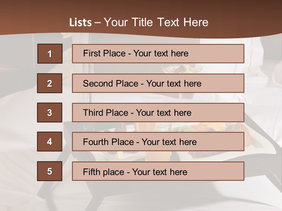 A Bed With A Tray Of Food On Top Of It PowerPoint Template