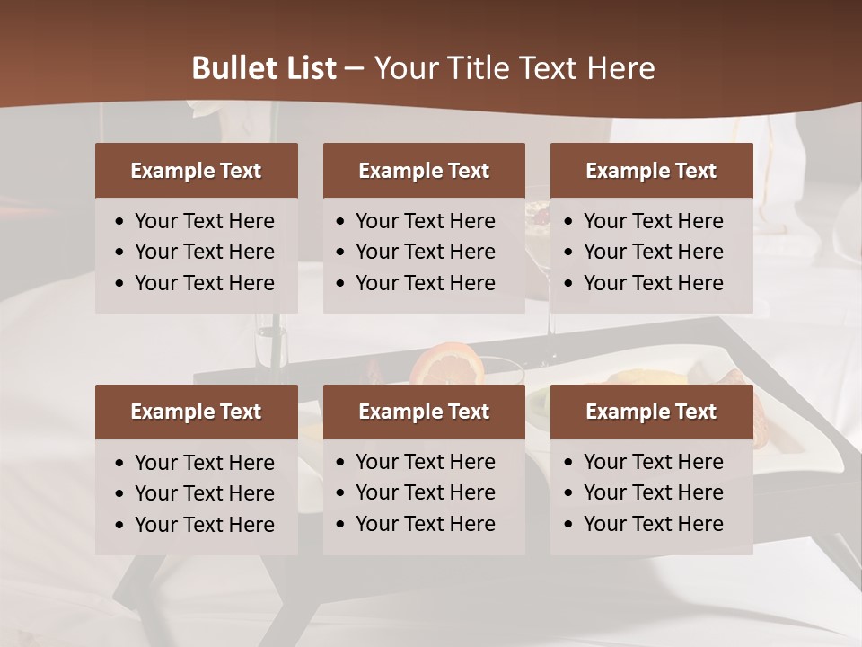 A Bed With A Tray Of Food On Top Of It PowerPoint Template