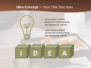 A Bed With A Tray Of Food On Top Of It PowerPoint Template