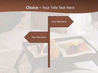 A Bed With A Tray Of Food On Top Of It PowerPoint Template