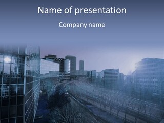 A Powerpoint Presentation With A Cityscape In The Background PowerPoint Template
