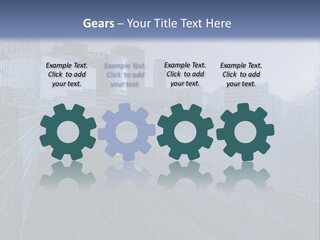 A Powerpoint Presentation With A Cityscape In The Background PowerPoint Template