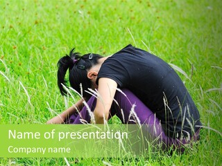 A Woman Sitting In The Grass With Her Head In Her Hands PowerPoint Template