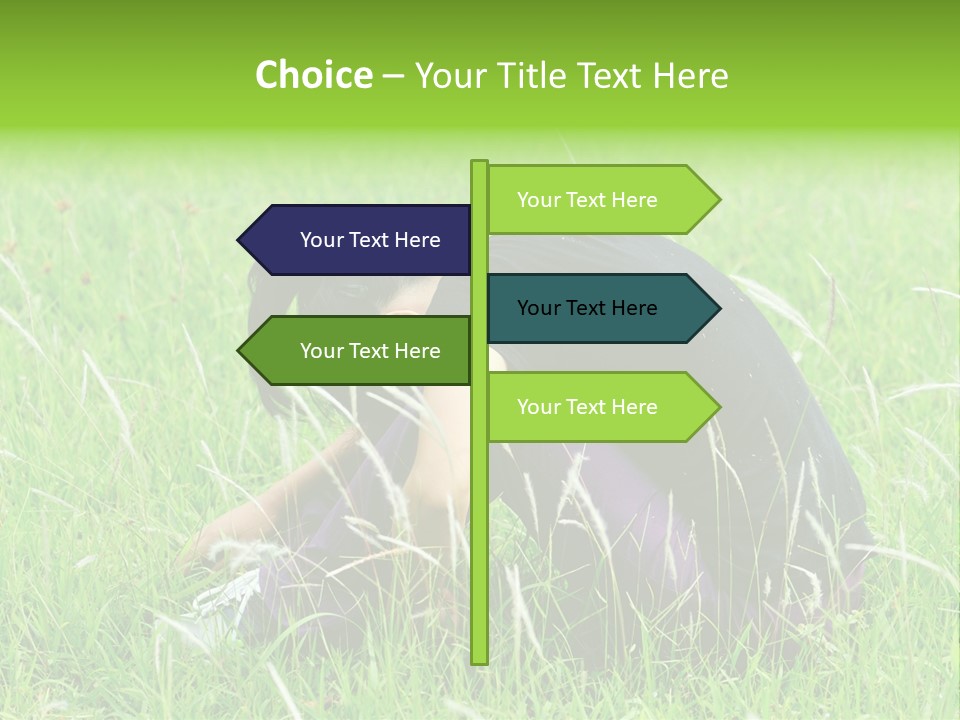 A Woman Sitting In The Grass With Her Head In Her Hands PowerPoint Template